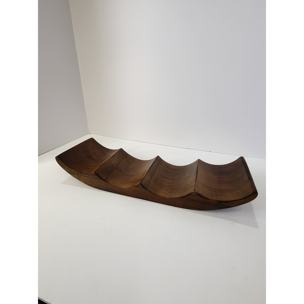 Wooden 4 Bottle Wine Rack Holder Wavy Sculptural Dark Wood